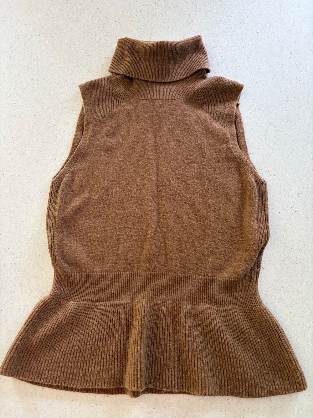 Veronica Beard Noor Cashmere sleeveless Turtleneck Peplum Sweater  Brown XS